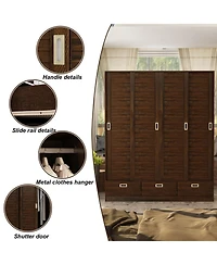 Homsee Brown wood grain 4 doors 3 sliding doors wardrobe, bedroom Armoire, Closet