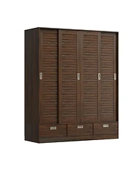 Homsee Brown wood grain 4 doors 3 sliding doors wardrobe, bedroom Armoire, Closet