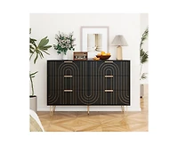 Casainc Carved Storage Cabinet with 6 Drawer and Metal Handles