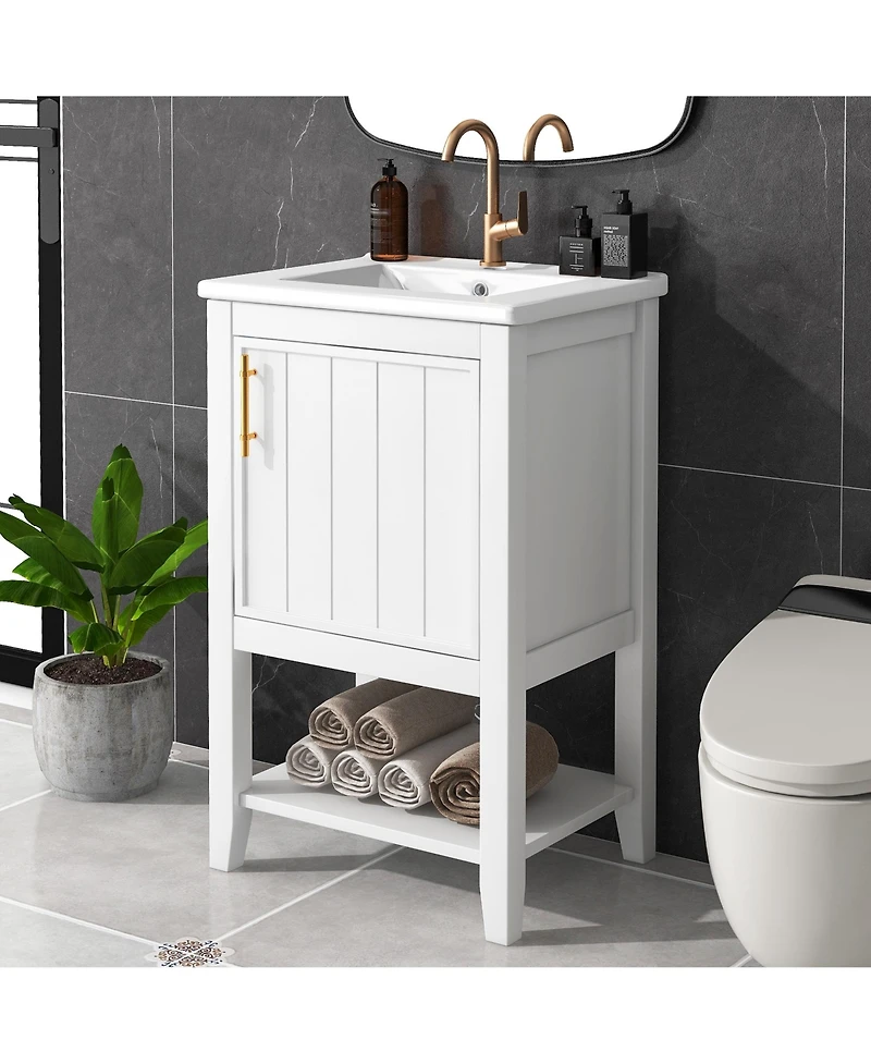 Casainc 20" Vanity Cabinet with Sink, Soft-Close Door, Open Shelf and Storage Rack for Bathroom Use