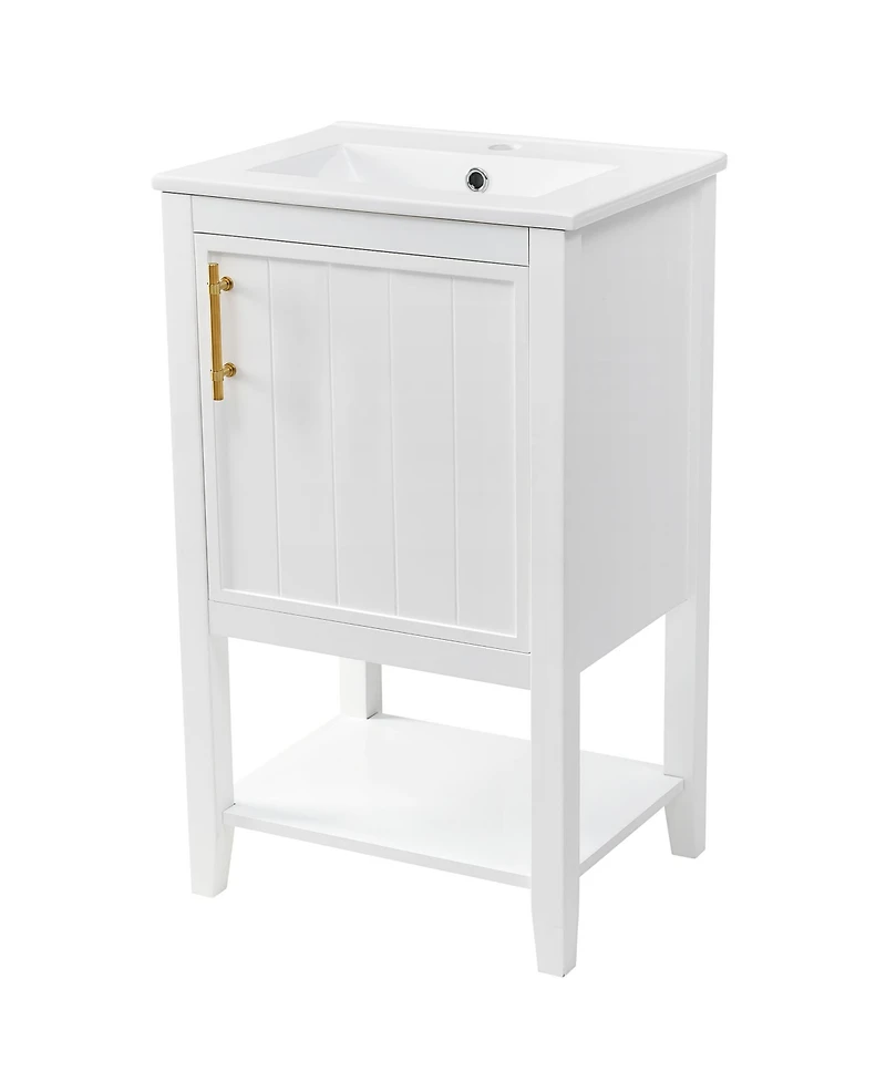 Casainc 20" Vanity Cabinet with Sink, Soft-Close Door, Open Shelf and Storage Rack for Bathroom Use