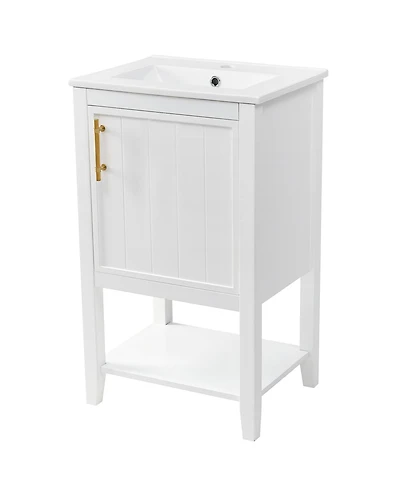 Casainc 20" Vanity Cabinet with Sink, Soft-Close Door, Open Shelf and Storage Rack for Bathroom Use