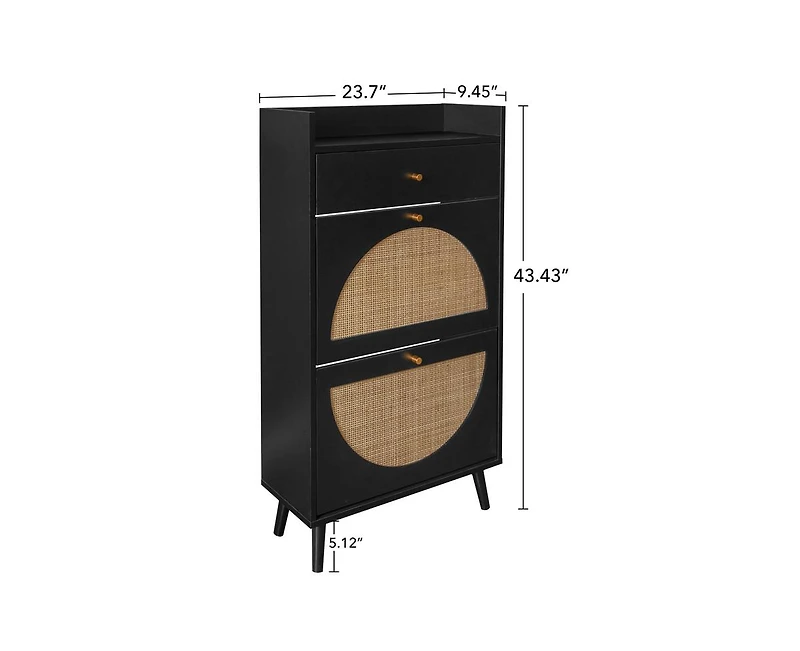 Casainc Rattan 2 Door Shoe Cabinet with 1 Drawer