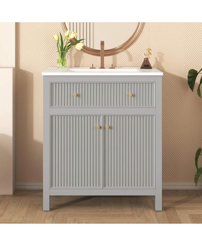 Casainc 30" Free Standing Bathroom Vanity with Ceramic Sink and Soft-Close Doors