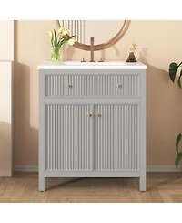 Casainc 30" Free Standing Bathroom Vanity with Ceramic Sink and Soft-Close Doors