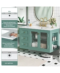 Casainc 36" Wall Mounted Bathroom Vanity with Ceramic Sink and 3 Drawers, Solid Wood Frame