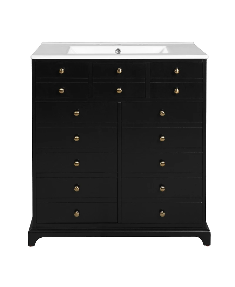 Casainc 30" Freestanding Vanity With Ceramic Sink Combo, 2 Drawers and Soft-Close Doors