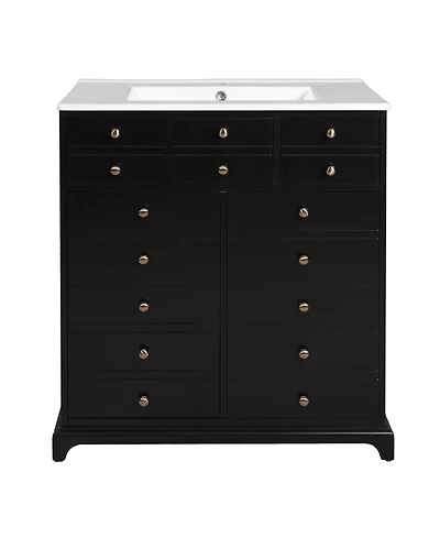 Casainc 30" Freestanding Vanity With Ceramic Sink Combo, 2 Drawers and Soft-Close Doors