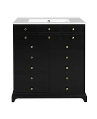 Casainc 30" Freestanding Vanity With Ceramic Sink Combo, 2 Drawers and Soft-Close Doors