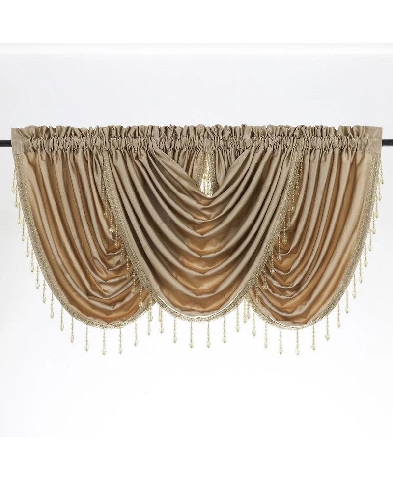 Kate Aurora Ultra Lux Faux Silk Regency Crinkle Rod Pocket Semi Sheer Crystal Beaded Window Valance - 57 in. W x 37 L, White