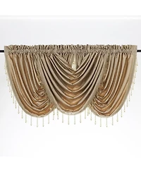 Kate Aurora Ultra Lux Faux Silk Regency Crinkle Rod Pocket Semi Sheer Crystal Beaded Window Valance - 57 in. W x 37 L, White