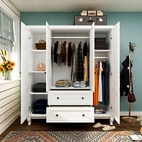 Homsee Modern Nordic style minimalist 4-door 2-drawer armoire, white wardrobe, bedroom closet