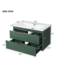 Casainc 30" Floating Bathroom Vanity with Resin Sink and 2 Drawers, Solid Wood Storage Cabinet