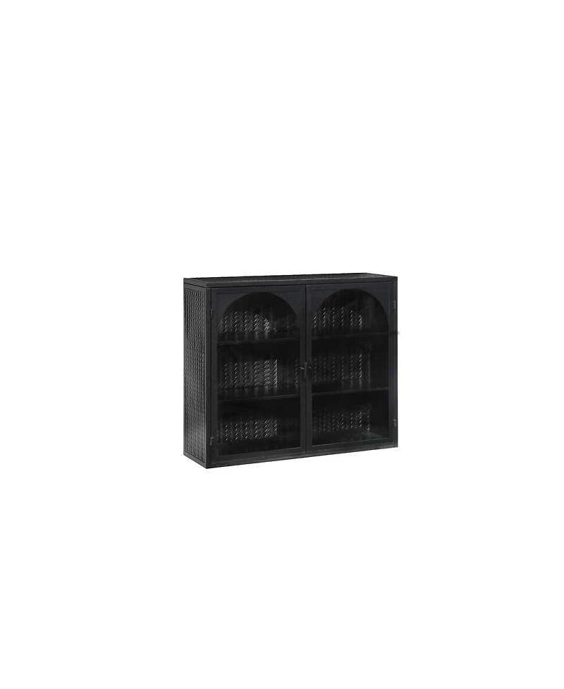 Casainc 27.56" Two-Door Wall Cabinet With Glass Front and Three-Tier Storage Woven DetailBrand