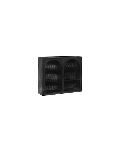 Casainc 27.56" Two-Door Wall Cabinet With Glass Front and Three-Tier Storage Woven DetailBrand