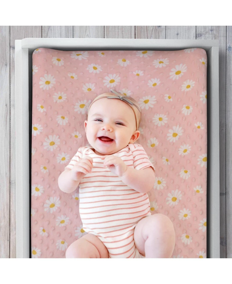 The Peanutshell Changing Pad Cover for Baby Girls, Daisy Plush Minky