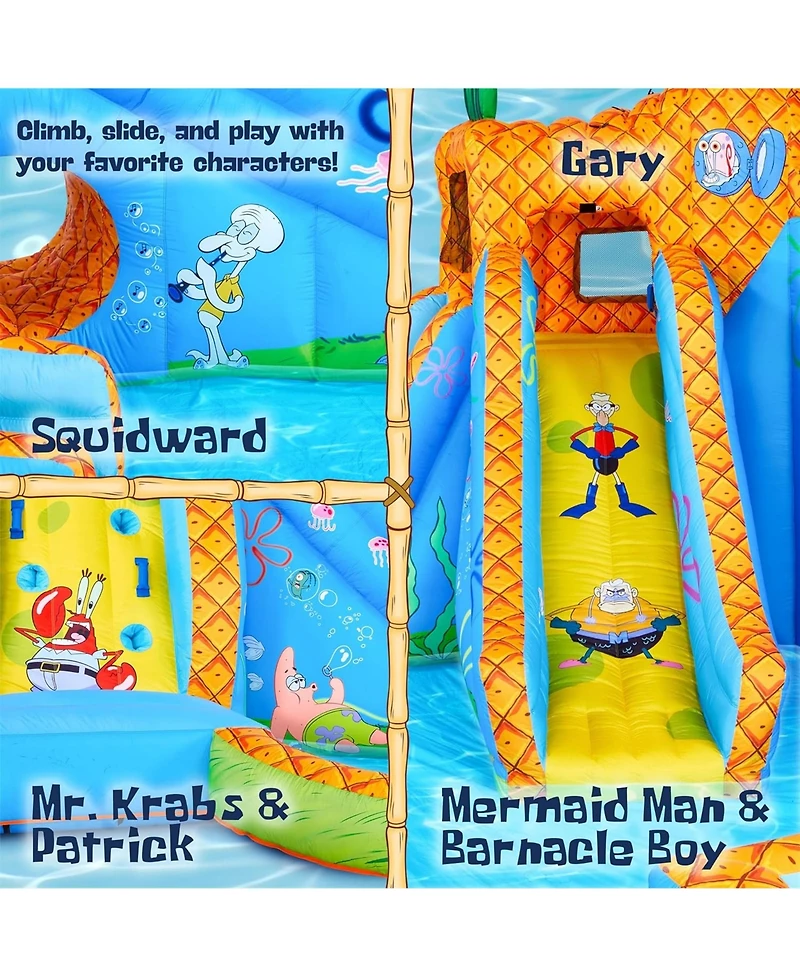 Sunny & Fun SpongeBob Deluxe Inflatable Water Slide with Climbing Wall, 2 Slides & Splash Pool