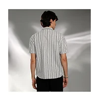Campus Sutra Men's Off-White & Midnight Black Striped-Weave Oversized Shirt