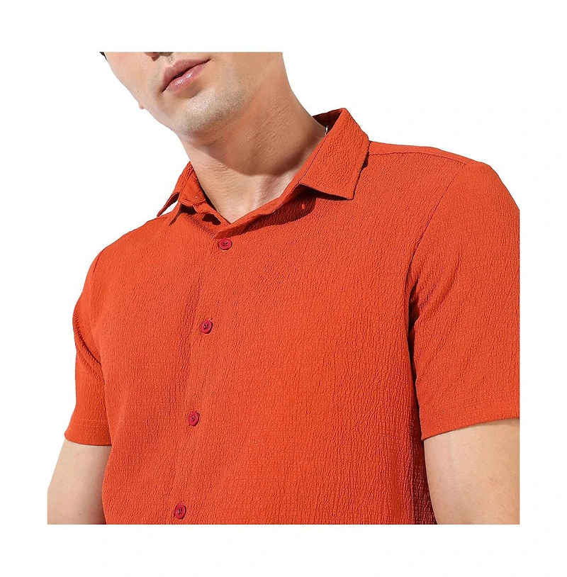 Campus Sutra Men's Burnt Orange Textured Regular Fit Casual Shirt
