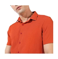 Campus Sutra Men's Burnt Orange Textured Regular Fit Casual Shirt