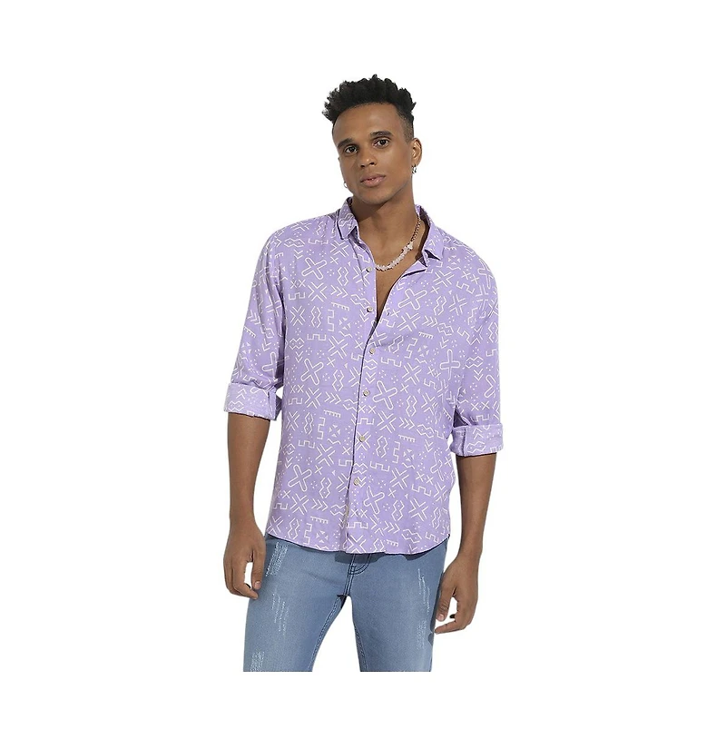 Campus Sutra Men's Lavender Minimal Aztec Shirt