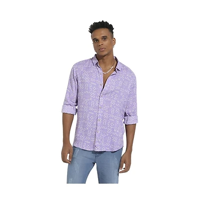 Campus Sutra Men's Lavender Minimal Aztec Shirt