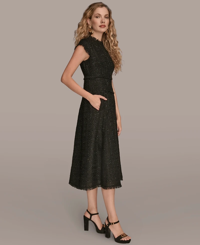 Donna Karan New York Women's Tweed Cap Sleeve A-Line Midi Dress