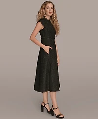 Donna Karan New York Women's Tweed Cap Sleeve A-Line Midi Dress