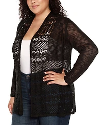 Belldini Plus Open-Front Pointelle-Trim Cardigan Sweater