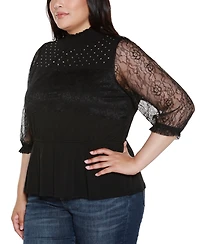 Belldini Plus Mixed-Media Embellished Knit Top
