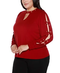 Belldini Plus Size Slit-Sleeve Keyhole Knit Top