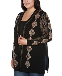 Belldini Plus Lurex Jacquard Open-Front Cardigan Sweater
