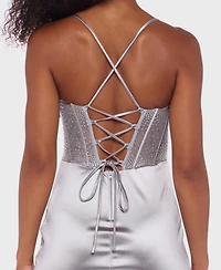 Alex & Sophia Juniors' Draped-Sweetheart-Neck Lace-Up Midi Dress