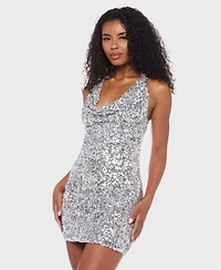 Alex & Sophia Juniors' Sequined Halter Neck Dress