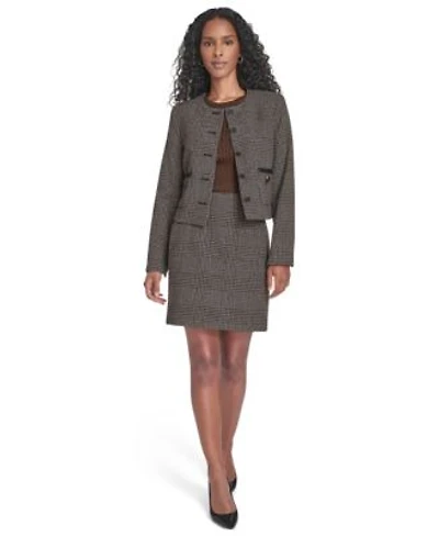 Calvin Klein Womens Novelty Skirt Button Front Jacket Ribbed Short Sleeve Sweater