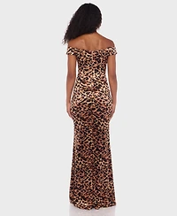 Alex & Sophia Juniors Animal Print Off-The-Shoulder Long Dress