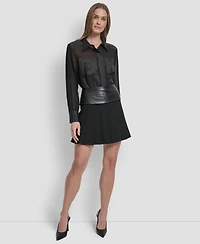 Dkny Women's Paneled Mix Media Scuba Mini Skirt
