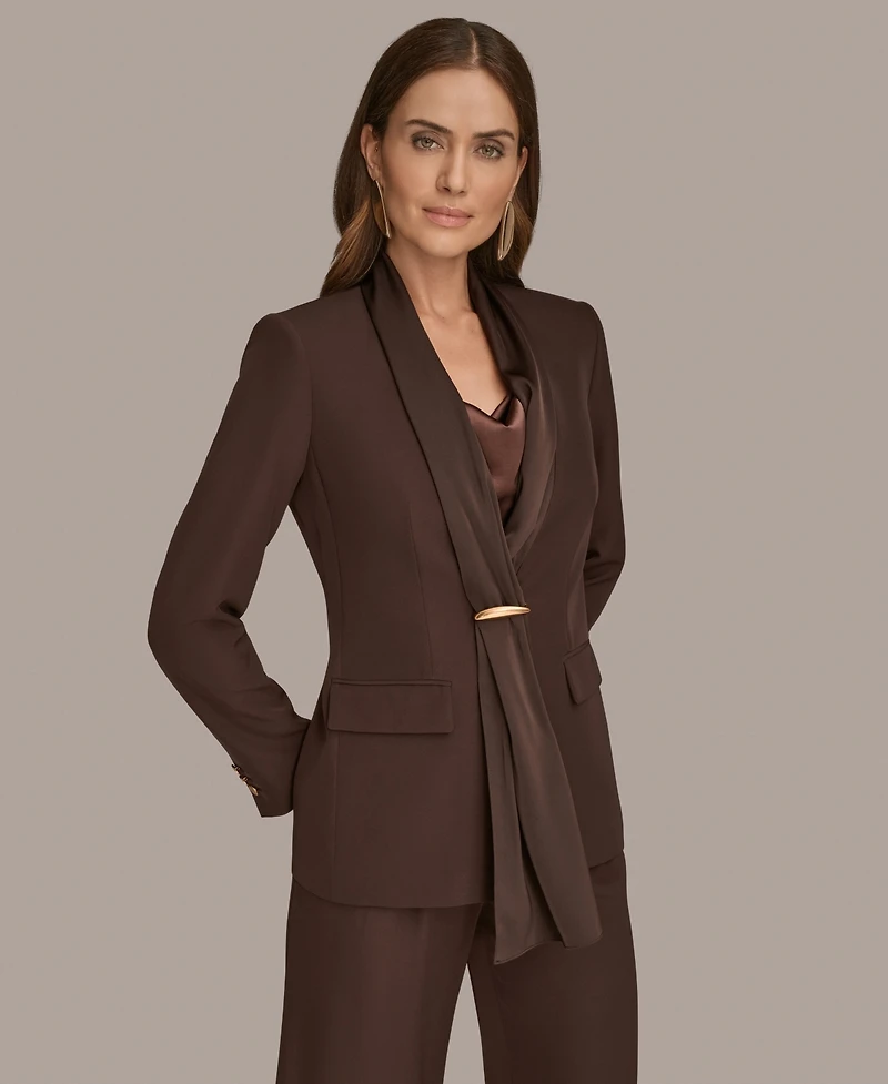 Donna Karan New York Women's Petites Mixed Media Draped Neck Blazer, Regular & Petite
