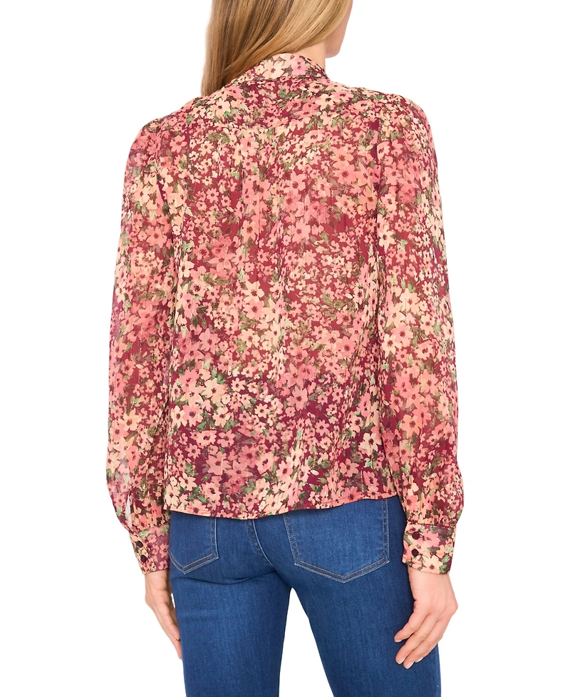 CeCe Women's Long Sleeve Open Collar Blouse