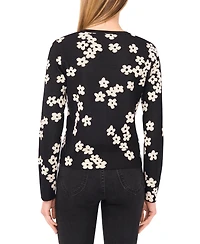 CeCe Women's Flower Jacquard Cardigan Sweater