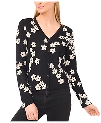 CeCe Women's Flower Jacquard Cardigan Sweater
