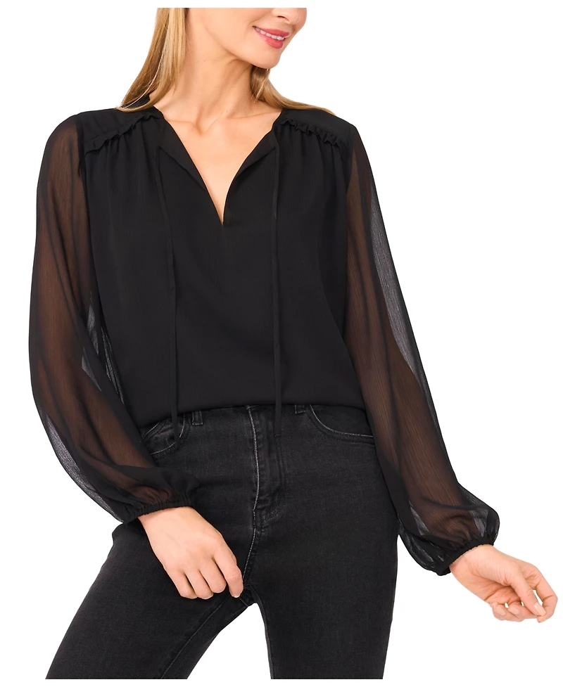 CeCe Women's Long Sleeve Ruffle Detail Top