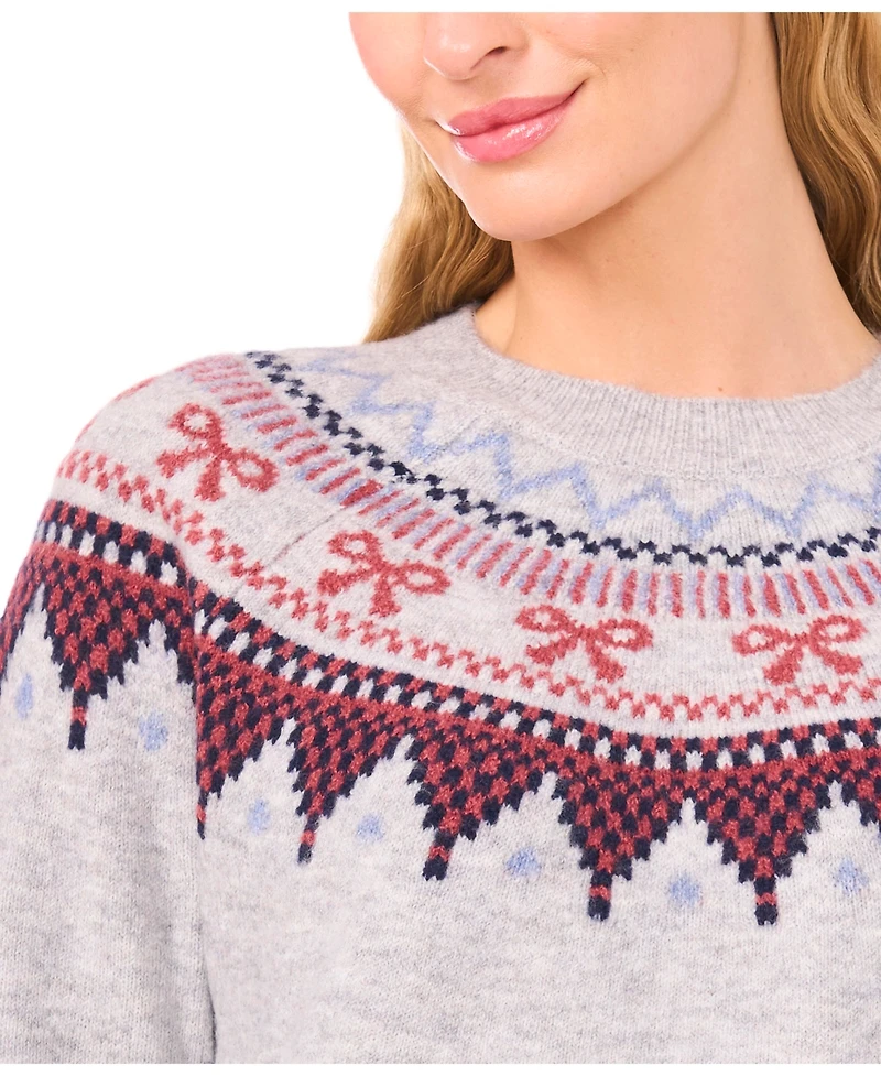 CeCe Women's Ribbon Fair Isle Crewneck Sweater