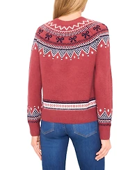 CeCe Women's Ribbon Fair Isle Crewneck Sweater