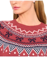 CeCe Women's Ribbon Fair Isle Crewneck Sweater