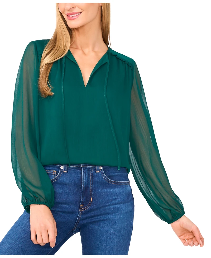 CeCe Women's Long Sleeve Ruffle Detail Top