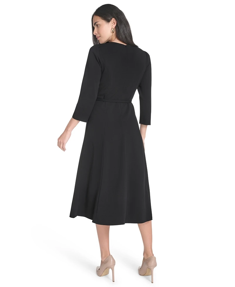 Jessica Howard Petite Fit and Flare 3/4-Sleeve Midi Dress