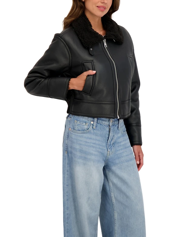Sebby Collection Women's Cropped Faux Shearling Jacket at