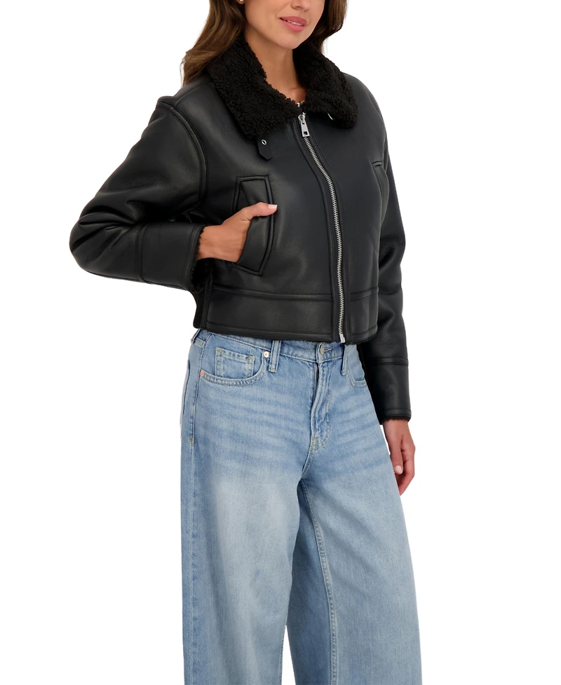 Sebby Collection Women's Cropped Faux Shearling Jacket