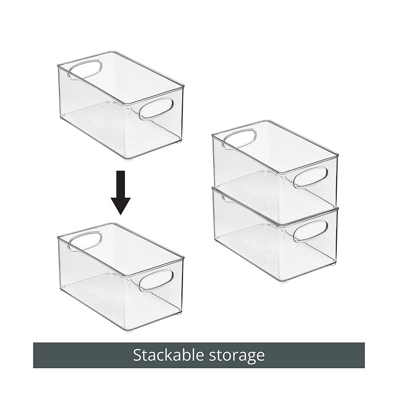 mDesign Plastic Home Office Storage Organizer Bin with Handles - 4 Pack - Clear